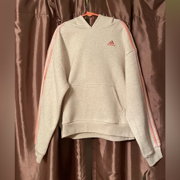 NWT adidas 3-Stripe Girls Fleece Hoodie. “Tan Heather”/Pink. Size: Small(7/8) - Picture 5 of 16